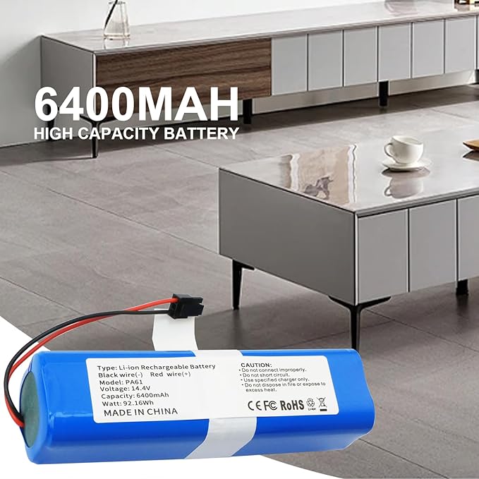 New Battery Replacement for Eufy RoboVac X8, X8 Pro Series RoboVac X8 T226X,RoboVac X8 Hybrid White,RoboVac X8 Pro SES Self-Empty Station Robot Vacuum Cleaner Part Number: PA61 14.4V 6400mAh 92.16Wh