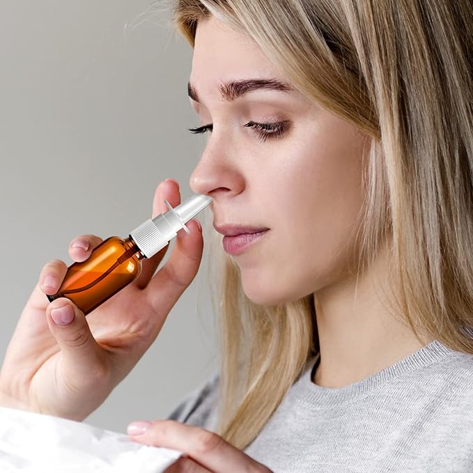 40 Pcs Nasal Spray Bottle Empty, Brown Glass Refillable Fine Mist Nasal Spray Bottles with 8 Pcs Funnels and 8 Pcs Labels (30ML/1oz)