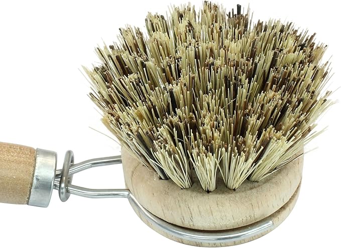 Kemcatui 8Pcs Wooden Dish Brush Set, 8Pcs Bamboo Scrub Brush Replacement Heads and 1 Handle for Kitchen Pots and Pans Cleaning Supplies(Coconut Brown)