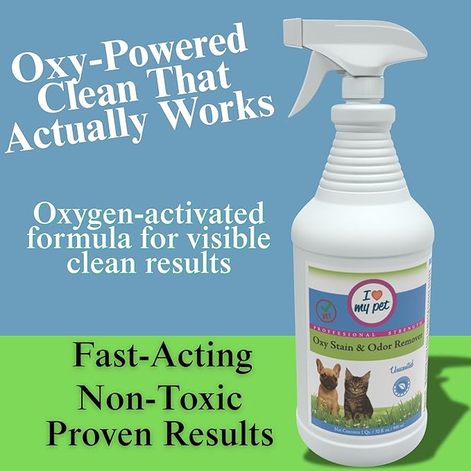 Theochem I Love My Pet Oxy Carpet Cleaner Spray, Oxygen-Powered Stain & Odor Remover for Dog & Cat Accidents, Unscented, 32 oz