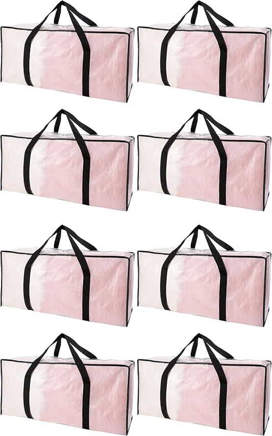 Extra Large Moving Bags with Zippers & Carrying Handles, Heavy-Duty Storage Tote for Space Saving Moving Storage, Fold Flat, Alternative to Box and Bin - 8 Pack, 40 Gal, Clear