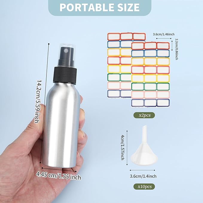 20 Pack Aluminum Spray Bottles 4 oz Small Refillable Spray Bottles Bulk Fine Mist Empty Sprays Bottle for Travel, Essential Oils, Sliver