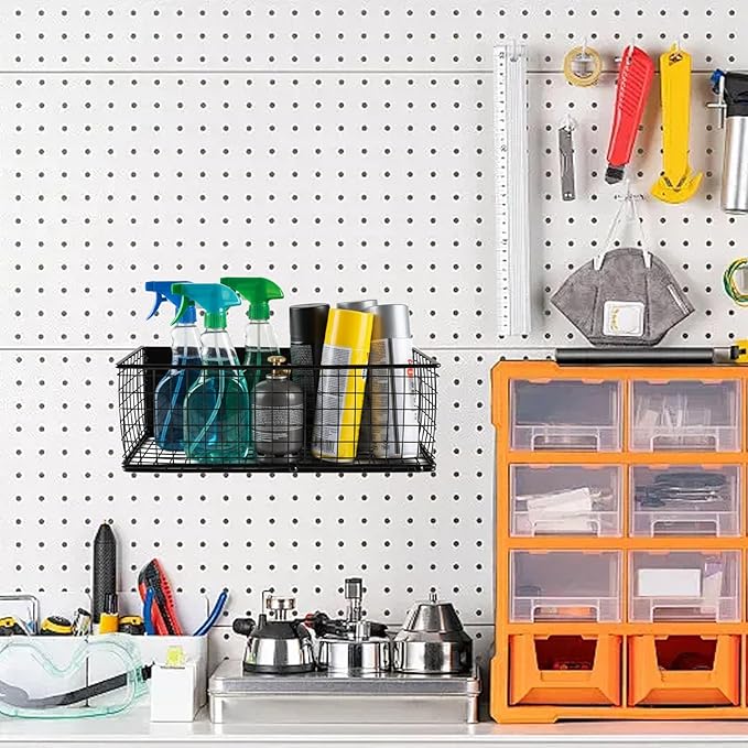 Magnetic Spray Bottle Holder,Spray Can Holder Wall Mount,Truck Tool Box Accessories,Metal Mesh Basket Organizer and Storage for Garage Home Workspace,Black