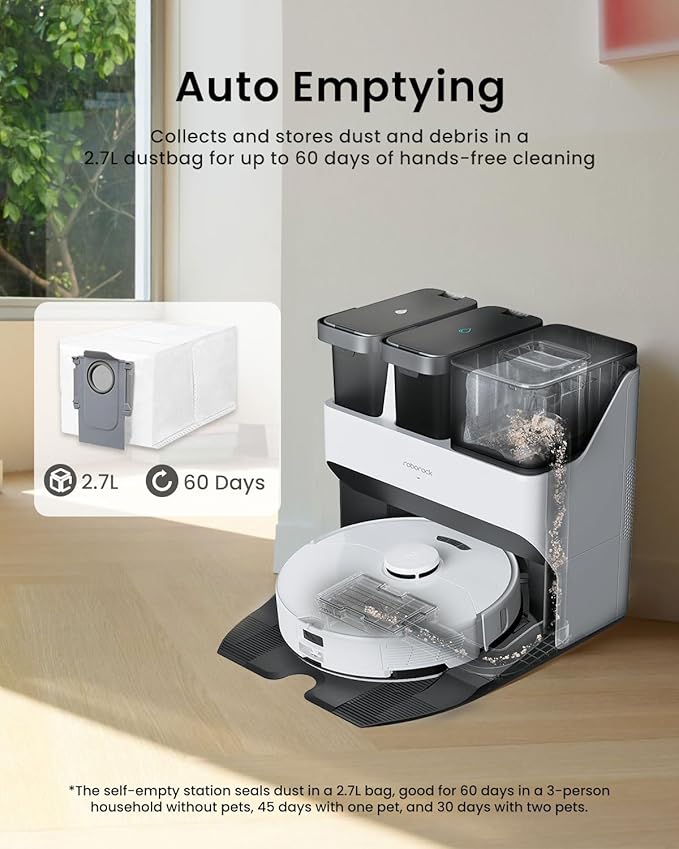6Pack Vacuum Dust Bags for Roborock QV 35A,Qrevo S5V,Saros 10/10R/Qrevo/Q RevoS/Qrevo Pro/Plus/MaxV/Master/Curv S5X/Edge S5A/Qrevo Slim Robot Vacuum Dirt Disposal Bags,2.7L Large Qrevo Dust Bag