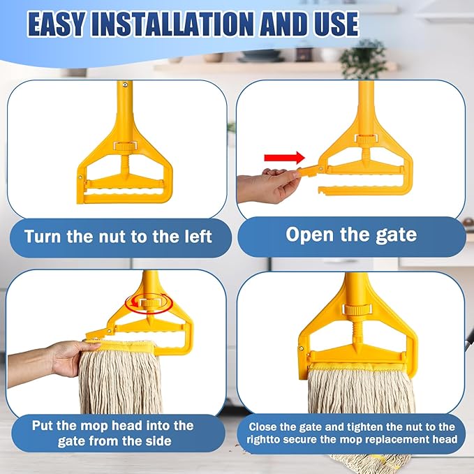 2 Pack 20ozCommercial Mop Heavy Duty Industril Cotton Mop, Cotton Commerical Industrial Grade Mop Replacements Heads for Home,mops for Floor Cleaning Heavy Duty,with 63'' Stainless Steel Mop Handle