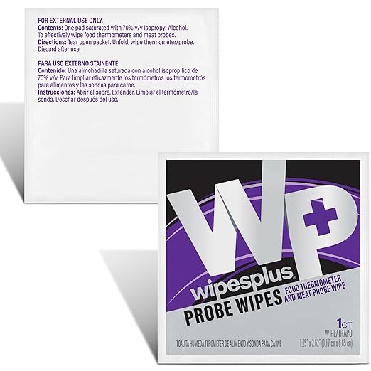 WIPESPLUS Probe Wipes Food Thermometer Wipes, Meat Probe Wipes with Individual Sachets for Home and Business, 1000 Count, (10 Packs of 100 Sachets)