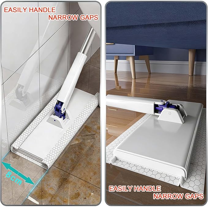 Snap Grip Mini Mop with 5 Reusable Cloths, No Wash Zero Touch Disposable Lazy Mop, Retractable Gap Dust Cleaner Flat Mops with Locking Head, Dry Wet Pads for Floor Hardwood Kitchen Wall (107×16×8cm)