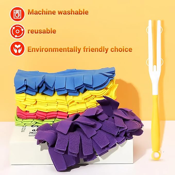 360° Electrostatic Duster Refills with Handle — The Sustainable Choice for a Dust-Free Home, Reusable & Washable, Heavy-Duty Multi-Surface Cleaning for Fans, Blinds, Cars & Office (Long Handle)