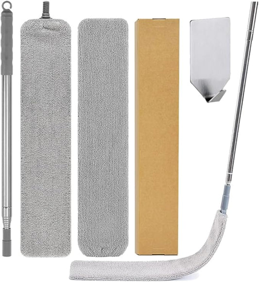 Retractable Gap Dust Cleaner, 40” Flat Cleaner with Hanging Hook, Bendable and Detachable Head Microfiber Duster, Washable Dust Brush for Home, AC, Car and Hard-to-Reach Corners, Containing 2 Clothes