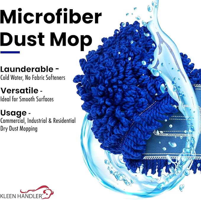 Kleen Handler 48 inch Microfiber Dust Mop | 12 Pack, Extra Large Washable Commercial Mop Head Replacement