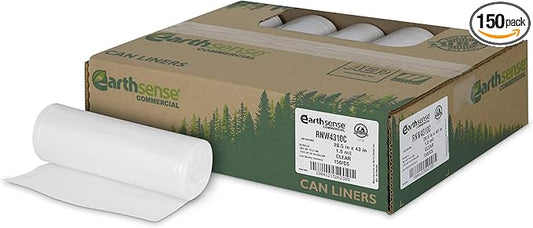 Earthsense Commercial RNW4310C Can Liner, 28.5 x 43, 23 gal, 1 mil thickness, Polyethylene, Black (Pack of 150)