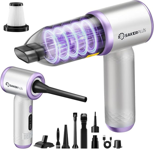 SakerPlus Mini Vacuum Cleaner, 3 in 1 Cordless Handheld Vacuum Cleaners, 18000Pa High Power Car Vacuum Cleaner with Brushless Motor,Adjustable Car Vaccum Portable for Cars,Desktop (Sliver and Purple)