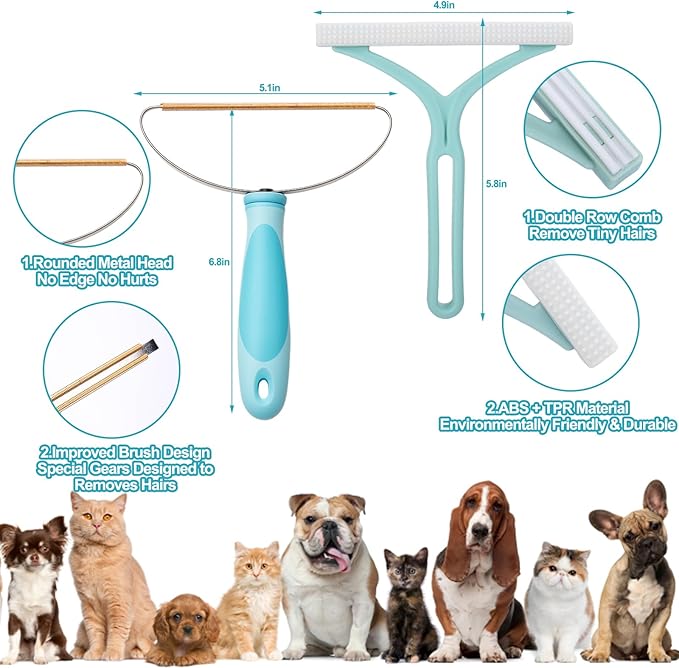 3 Pack Pet Hair Removal Tool, Double Cleaning Carpet Rake for Pet Hair Removal with Lint Remover Brush, 54” Adjustable Dog Cat Pet Hair Removal Broom for Carpets, Car Mat, Couch, Pet Bed, Rugs
