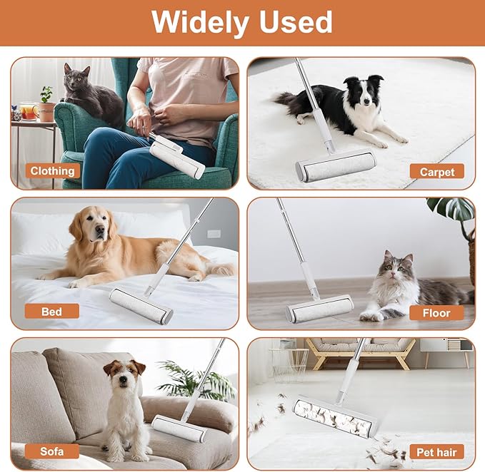 Large Lint Roller for Pet Hair, 9.45'' Extendable Lint Roller with 7 Extra Sticky Refills (420 Sheets), One-Click Spring Button for Easy Refill Change, Furniture Floor Car Clothes Hair Remover