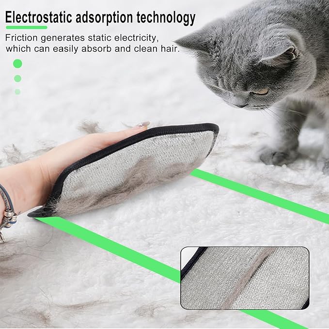 QTOETUII Pet Hair Removal Glove, Magic Brush Pet Hair, Cat Comb, Washable Reusable Dogs Cats Hair Gloves for Furniture, Bed, Sheets, Couch, Clothes, Carpet, Car Seat, Pet Grooming, Curtain (2PCS)