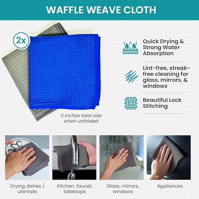 Eco-Friendly Cleaning Cloth Kit – 7-Piece Reusable Set | 2 Swedish Dishcloths, 2 Cellulose Sponges, 2 Glass Cleaner Cloths, 1 Wire Scrubbing Cloth | Low-Waste, Plant-Based Essentials