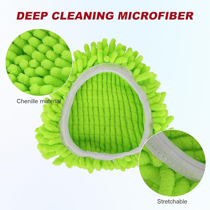 Spin Mop Head Refill for Vileda/Ocedar EasyWring Spin Mop - Rotating Triangle Replacement Pads Washable & Reusable fit All Floor - 4 Microfiber Chenille Cloth 1 Mop Base 1 Handle and 1 Brush