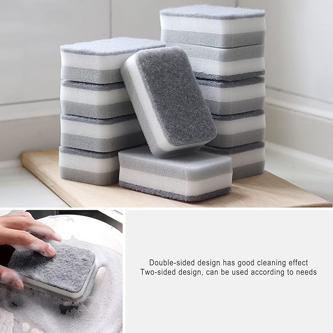 Sponge Individually Wrapped, Kitchen Dishwashing Sponges Bulk, Non Scratch Dishes Scouring Pad, Odor-Free Cleaning Sponge Wipes Scrubber Suitable for Travel Camping Apartments(24 Pack)