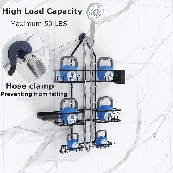Dotpilgo Shower Caddy Hanging Upgraded Adjustable Rustproof Shower Caddy Shower Organizer for Over Handheld or Fixed Shower Heads with Hooks Soap Holder Toothbrush Holder