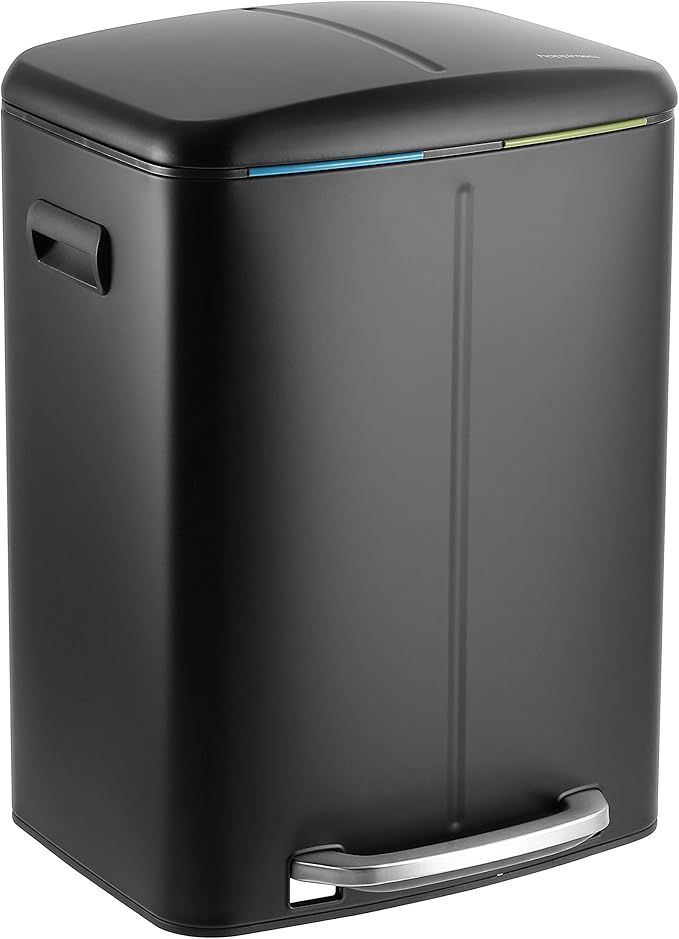 happimess HPM1005B Marco Rectangular 10.6-Gallon Double Bucket Trash Can with Soft-Close Lid, Fingerprint Resistant, Modern, Minimalistic for Home, Kitchen, Office, Bathroom, Black