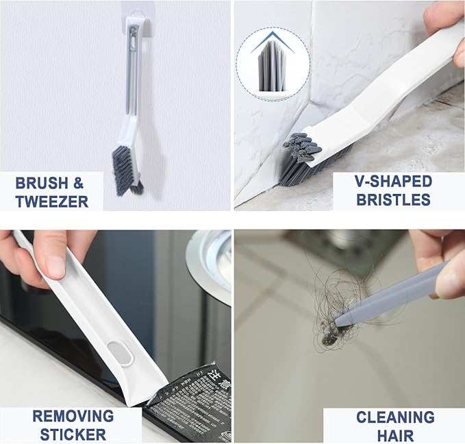 Xemnys Toilet Brush, Deep Cleaner Silicone Toilet Brushes with Long Handle, Toilet Rim Corner Crevice and Tile Grout Groove Gap Cleaning Brush for Home, Bathroom, Shower, Small Spaces