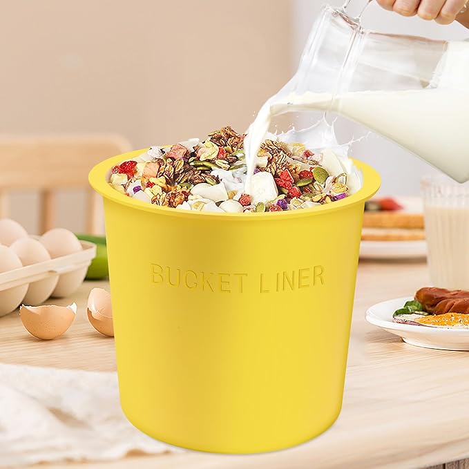 2 Gallon Bucket Liner with Lid – Food Grade, Foldable & Heat-Resistant – Multi-Purpose Reusable Silicone Bucket Pail Liner for Kitchen, Outdoor, Gardening, Camping, Thinset & Paint(Yellow