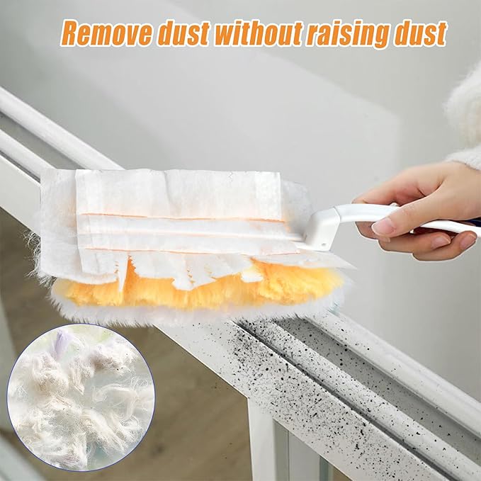 Elesunory 100 Pcs Duster Refills Bulk, Thickened Duster Refill Electrostatic Duster Head, Duster Refills for Cleaning with 2 Long Handles, 2 Short Handles, Disposable Duster Refills for Blinds(Yellow)