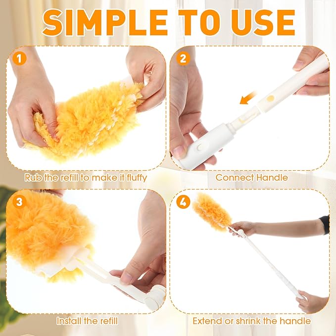 Reallnaive 60 Pcs Heavy Duty Duster Refills with One 3 ft Retractable Handle 360° Heavy Duty Dusting Kit Multi-Surface Duster Refills Disposable Microfiber Dusters Feather Kit
