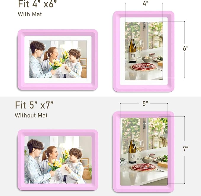 1-Pack 5x7 Picture Frame or 4x6 with Mat – Shatterproof Plastic Picture Frames for Family, Nursery & Playroom, Wall & Tabletop Frame for Home or Office, Safe Lightweight Design, Dreamy Pink