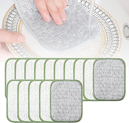 Double-Side Scratch-Free Wire Dishcloth, Multipurpose Wire Dishwashing Rags for Wet and Dry Non Scratch Dishcloth Rag, Reusable Metal Scrubbing Pads Sponge Cloths for Kitchen Cleaning (15pcs)