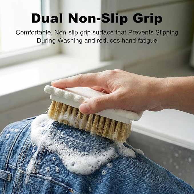 2 Pack Natural Boar Bristle Laundry Stain Brushes, Effectively Removes Tough Stains from Delicate Fabrics, Cotton, Knits & Leather - Gentle Scrubbing for Clothes, Shoes& Upholstery Without Damage