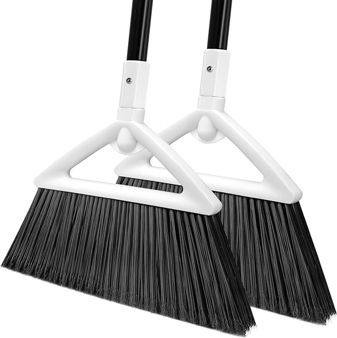 Szjyhqy 2 Pack Outdoor Indoor Broom, Brooms for Sweeeping Indoor, Heavy-Duty Kitchen Broom with Long Pole, Angle Broom White for Garages Restaurant Courtyard Office Slidewalk Lobby Sweep Dust