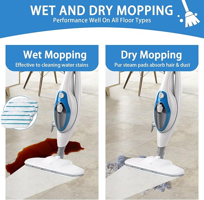 Steam Mop Pads Compatible with PurSteam ThermaPro 10-in-1 and ThermaPro 211 Steam Mop Cleaner Microfiber Pur steam Mop Replacement Pads (Blue and White-4pcs)