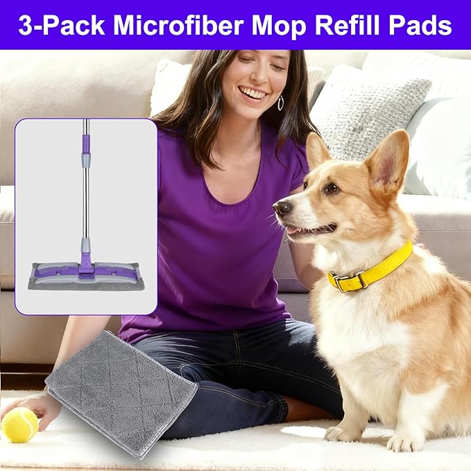 ITTAHO 3-Pack Microfiber Mops Refill Pads for 14 Inch Mop, Hardwood & Hard Floors Microfiber Cleaning Mop Pads, Machine Washes, Size:14.8in X 9in (Gray-Mop Pad Refills)