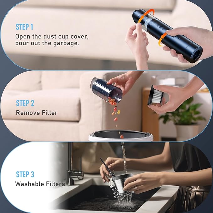Enkarsen Cordless Car Vacuum,4-in-1 Portable Mini Handheld Vac,2 Suction Modes,16kpa Suction Power Blowing & Inflating 2 Modes,Vacuum for Car,Home,Pet Hair,Office, Desk,Keyboards (Black)