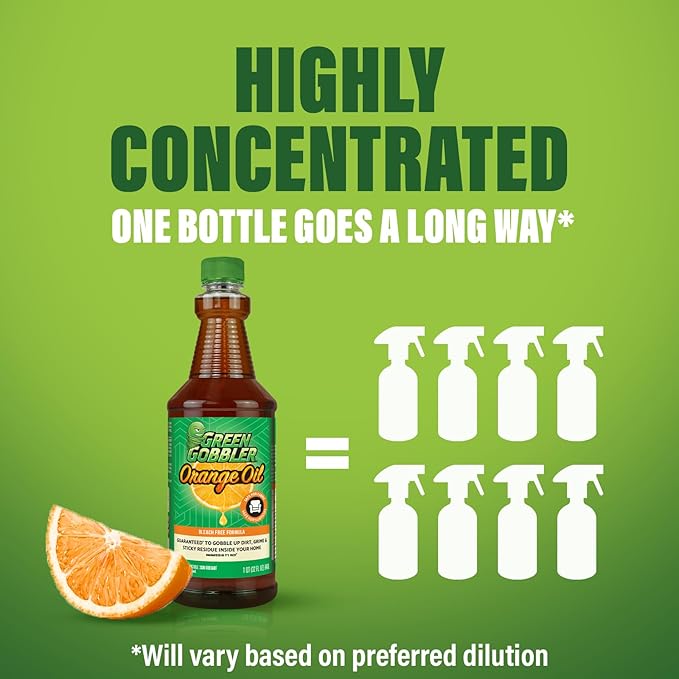 Green Gobbler Cold Pressed Concentrated Orange Oil for Home and Outdoor Multi-Purpose Cleaning- Hundreds of Uses, 32 oz With Spray Bottle Included