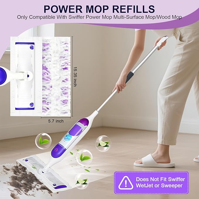 32 Count Disposable Power Mop Pads, 5X Cleaning Power Mop Refills for Swiffer Power Mop, Unscented 14-Layer Thickened Wood Mop Refill Pads for Surface Floor Cleaning