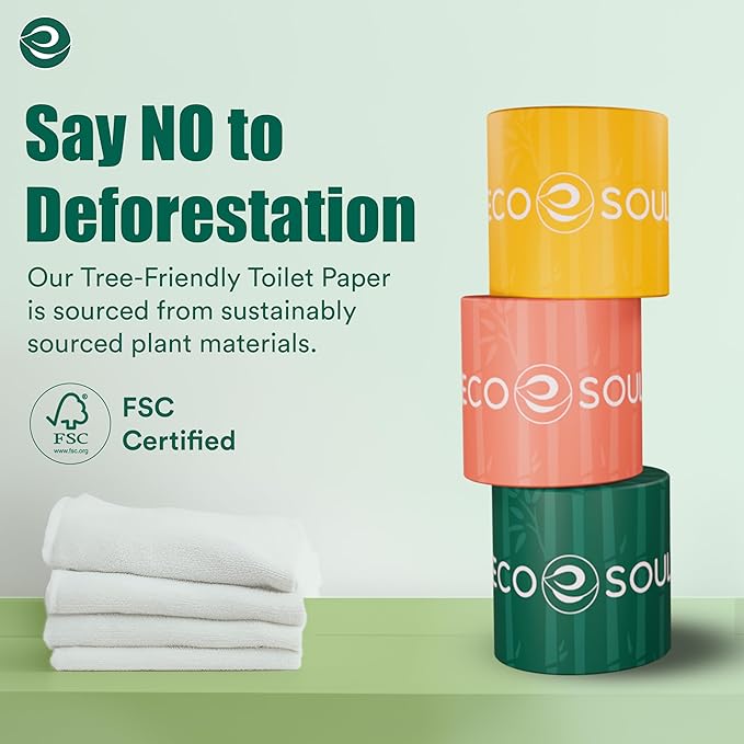 Eco Soul Premium Bamboo Toilet Paper 3 Ply | 24 Mega Rolls | 300 Sheets Each | FSC Certified Hypoallergenic, Textured & Skin-Friendly Septic-Safe Soft Bathroom Tissue Eco-Friendly Chemical & Dye Free