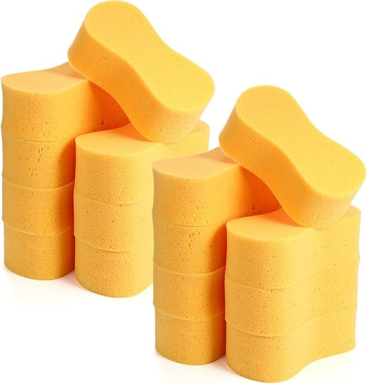 Tioncy 16 Pcs Giant Bone Sponge Bulk 9 x 4.7 x 3 Inch Jumbo Large Car Wash Sponge All Purpose Easy Grip Thick Foam Scrubber for Car Boat Garage Hotel Household Cleaning & Washing (Yellow)