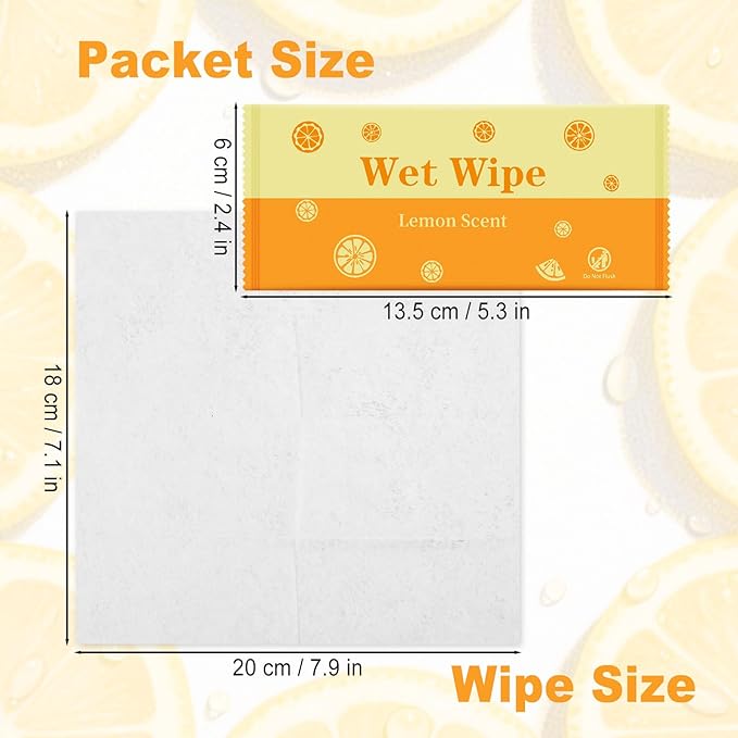 Hand Wipes Travel Size, 100 Pcs Wet Wipes Individually Wrapped for Barbecue, Seafood Boil Party, Restaurant, Lemon Scent