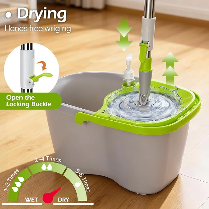 MASTERTOP Small Mop and Bucket with Wringer Set, Spin Mop Cleaning System with 3 Mop Pads,Spinning Mop Bucket for Floor Cleaning, 50.4" Extended Handle
