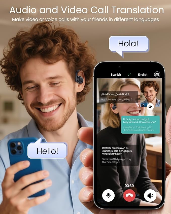AI Translation Earbuds Real Time 164 Languages 80H Playtime Translator Ear Buds Audifonos Traductores Inglés Español Wireless Earphones Bluetooth Headphones for Travel Business Meeting Learning Black