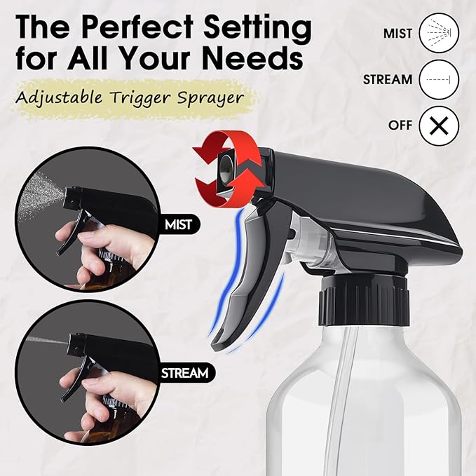 2 Packs Plastic Spray Bottles 360° Water Spray Bottle for Cleaning - 10 oz/300 ml Upside Down Spray Bottle Small Squirt Bottle with Adjustable Nozzle for Hair, Cooking, Plant, Pet (Clear + Brown)