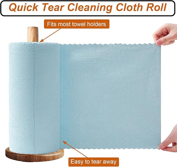 Tigona 80 Pack Microfiber Cleaning Cloth Roll,Lint Free Rags & Tear Away Reusable Towels Washable Scratch,Ultra Absorbent Dish Rags(12" x 12") for Car Kitchen Home Garage-Blue