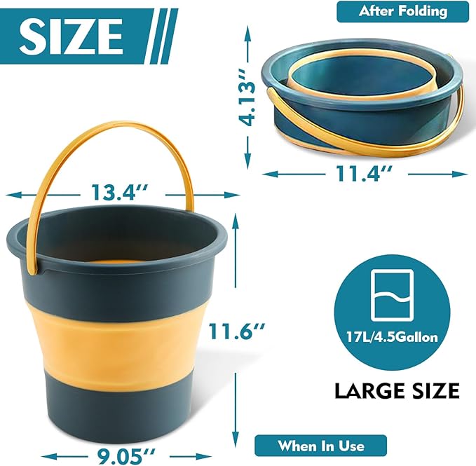Collapsible Bucket 4.5 Gallon/17L Large Plastic Household Cleaning Mop Buckets Foldable Water Bucket for Car Wash Fishing Camping Beach (Blue)