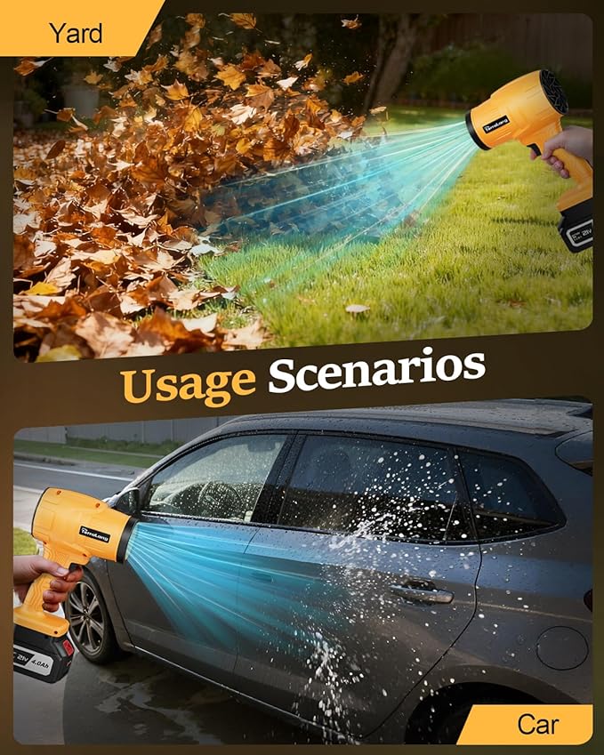 TerraLang Electric Leaf Blower Cordless,800000RPM Adjustable Gear Handheld Leaf Blower with 2 * 4.0Ah Batteries and Charger Included.Power blowers for Lawn Debris.