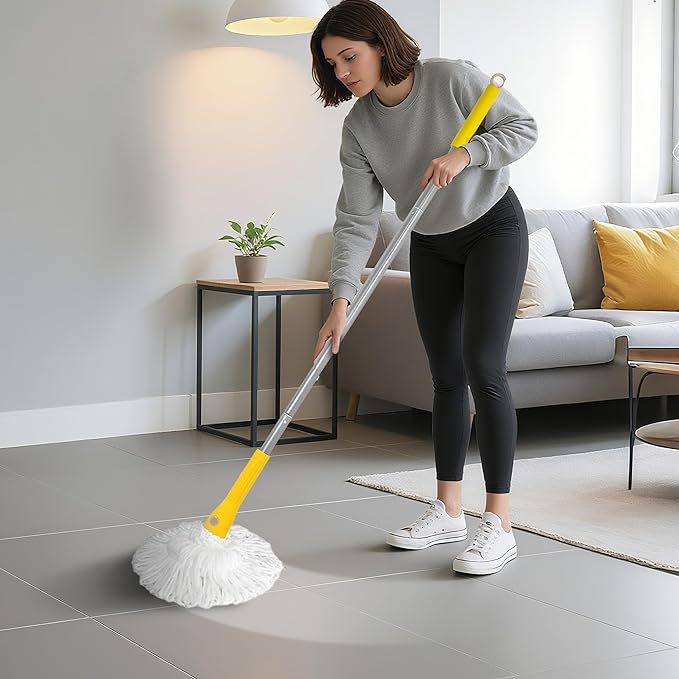 Self-Wringing Mop - Heavy-Duty Wet Mop for Floors | Upgraded 57.5-Inch Long Handle | Ideal for Hardwood, Tile, and Marble Floors