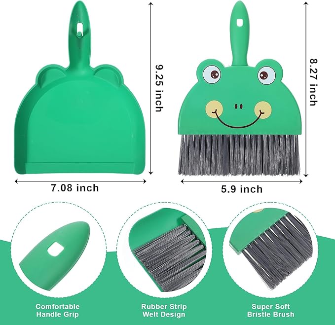 Tyqour Green Small Dustpan and Brush Set Cute Mini Hand Broom and Dustpan Set Portable Durable Desktop Cleaning Supplies for Tabletop Debris Keyboards