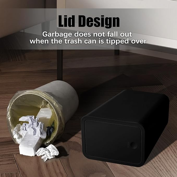 TIPGO Bathroom Trash Can with Lid, 10 Liter/ 2.6 Gallon Slim Garbage Can, Small Trash Bin Waste Basket with Pop-Up Lid for Kitchen, Bedroom, Living Room, Office (2 Pack, Black)
