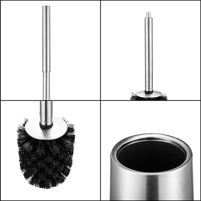 SOPRANNOMIN SUS304 Stainless Steel Toilet Brush and Holder Set Toilet Brush Case Cleaner for Toilet Bowl Bathroom Cleaning Brush Caddy Cepillo de Baño Brushed Stainless Silver